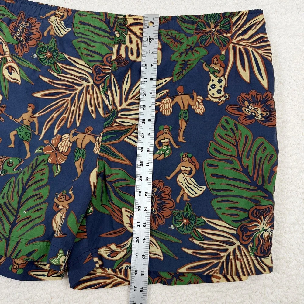 Polo Sport Ralph Lauren Vintage XL Hawaiian Hula Print Swim Trunks Navy Blue 90s